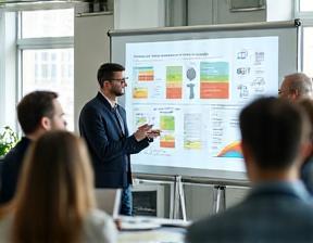 Schéma sur tableau blanc représentant la gestion des emplois, équipe en discussion à Paris